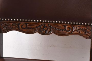 アンティーク家具 イギリスアンティーク オーク材 本革 彫刻の意匠がおしゃれなチェア(ダイニングチェア、椅子)