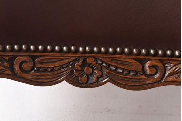 アンティーク家具 イギリスアンティーク オーク材 本革 彫刻の意匠がおしゃれなチェア(ダイニングチェア、椅子)