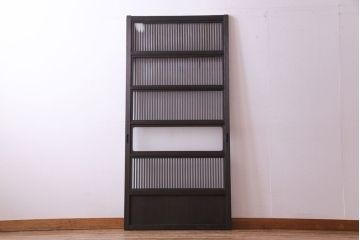 昭和レトロ　倹飩式裏ガラス　万華鏡のような花柄の帯ガラスが愛らしいガラス入り格子戸(ガラス帯戸、引き戸、建具)