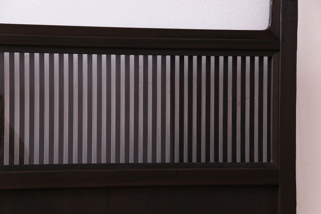 昭和レトロ　倹飩式裏ガラス　万華鏡のような花柄の帯ガラスが愛らしいガラス入り格子戸(ガラス帯戸、引き戸、建具)