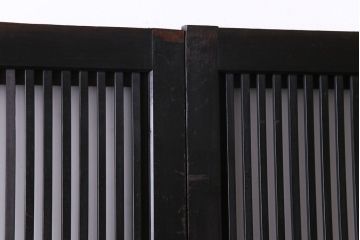 和製アンティーク　倹飩式裏ガラス　市松模様のガラスが目を引くモダンな格子戸(ガラス帯戸、引き戸、ガラス戸)4枚セット