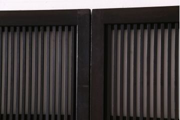 和製アンティーク　倹飩式裏ガラス　市松模様のガラスが目を引くモダンな格子戸(ガラス帯戸、引き戸、ガラス戸)4枚セット