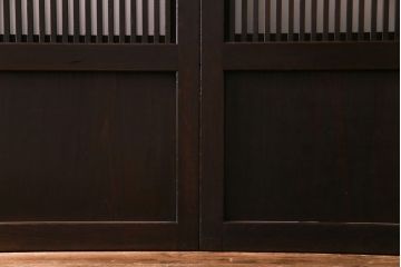 和製アンティーク　倹飩式裏ガラス　市松模様のガラスが目を引くモダンな格子戸(ガラス帯戸、引き戸、ガラス戸)4枚セット