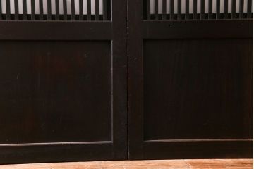 和製アンティーク　倹飩式裏ガラス　市松模様のガラスが目を引くモダンな格子戸(ガラス帯戸、引き戸、ガラス戸)4枚セット