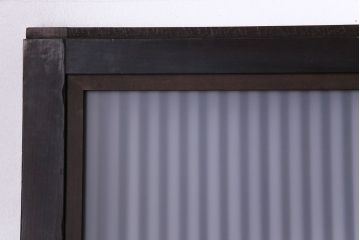 和製アンティーク　倹飩式裏ガラス　市松模様のガラスが目を引くモダンな格子戸(ガラス帯戸、引き戸、ガラス戸)4枚セット