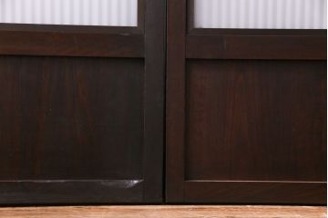 和製アンティーク　倹飩式裏ガラス　市松模様のガラスが目を引くモダンな格子戸(ガラス帯戸、引き戸、ガラス戸)4枚セット