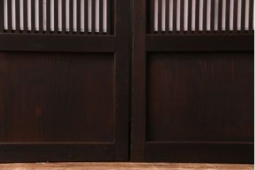 昭和初期　麻の葉ガラス　裏障子付き　和の雰囲気を引き立てる格子戸(ガラス帯戸、引き戸、建具)2枚セット