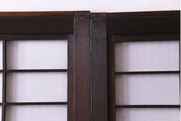 昭和初期　麻の葉ガラス　裏障子付き　和の雰囲気を引き立てる格子戸(ガラス帯戸、引き戸、建具)2枚セット