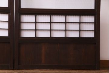 昭和初期　麻の葉ガラス　裏障子付き　和の雰囲気を引き立てる格子戸(ガラス帯戸、引き戸、建具)2枚セット