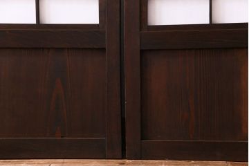 昭和初期　麻の葉ガラス　裏障子付き　和の雰囲気を引き立てる格子戸(ガラス帯戸、引き戸、建具)2枚セット