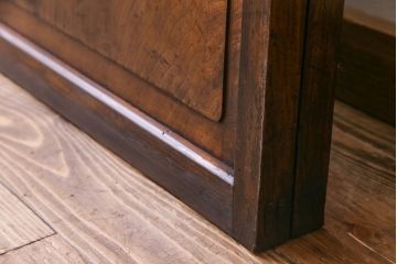 和製アンティーク　裏障子付き　変わり花菱ガラス　ケヤキの杢目が味わい深い格子戸(引き戸、建具)2枚セット