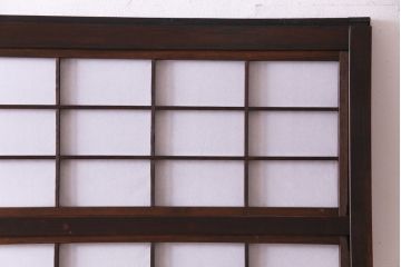 和製アンティーク　裏障子付き　変わり花菱ガラス　ケヤキの杢目が味わい深い格子戸(引き戸、建具)2枚セット