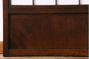 和製アンティーク　裏障子付き　変わり花菱ガラス　ケヤキの杢目が味わい深い格子戸(引き戸、建具)2枚セット