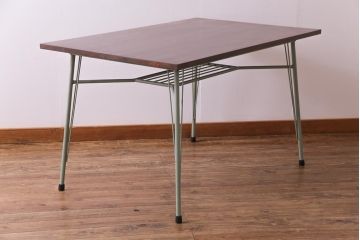 ラフジュ工房オリジナル　ヒノキ材　棚付きで使いやすいペイントの鉄脚テーブル(カフェテーブル、ダイニングテーブル、作業台)