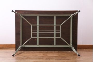 ラフジュ工房オリジナル　ヒノキ材　棚付きで使いやすいペイントの鉄脚テーブル(カフェテーブル、ダイニングテーブル、作業台)