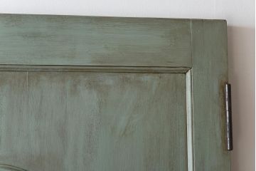 ペイント建具　色ガラス入り　丸窓がアクセントになったお洒落な木製ドア(扉、建具)(1)