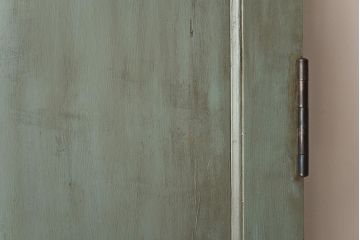 ペイント建具　色ガラス入り　丸窓がアクセントになったお洒落な木製ドア(扉、建具)(1)