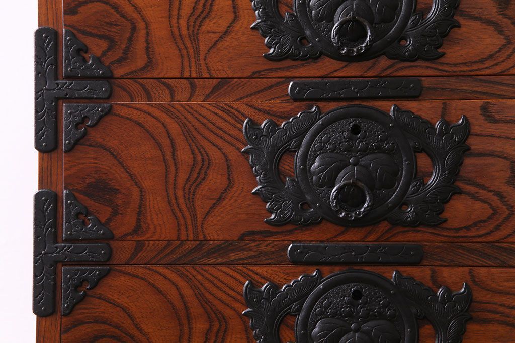 中古　伝統民芸家具　岩谷堂箪笥　観音開き戸付き　上開立長チェスト(立長箪笥、和タンス)