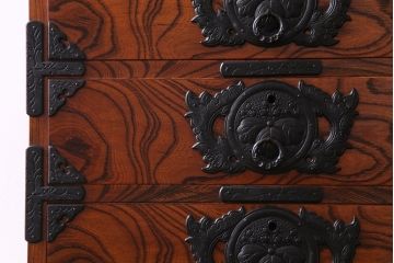 中古　伝統民芸家具　岩谷堂箪笥　観音開き戸付き　上開立長チェスト(立長箪笥、和タンス)