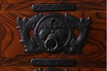 中古　伝統民芸家具　岩谷堂箪笥　観音開き戸付き　上開立長チェスト(立長箪笥、和タンス)