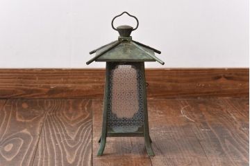 アンティーク雑貨　和製アンティーク　ラフジュオリジナルガラス入りリメイク　和モダンな吊り灯籠(照明、ディスプレイ)(1)