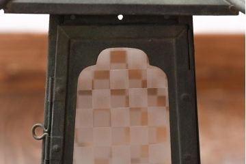 アンティーク雑貨　和製アンティーク　ラフジュオリジナルガラス入りリメイク　和モダンな吊り灯籠(照明、ディスプレイ)(3)
