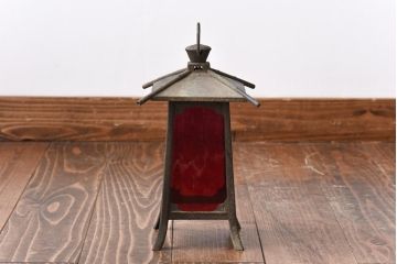 アンティーク雑貨　リメイク　ラフジュオリジナルガラス入り　銅製灯籠(照明、ディスプレイ)