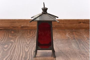 アンティーク雑貨　リメイク　ラフジュオリジナルガラス入り　銅製灯籠(照明、ディスプレイ)