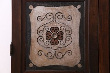 大正ロマン　激レア!　当時物色ガラス入り　両開き　アーチ型がおしゃれな総ケヤキ材のドア(木製扉、建具)2枚1対