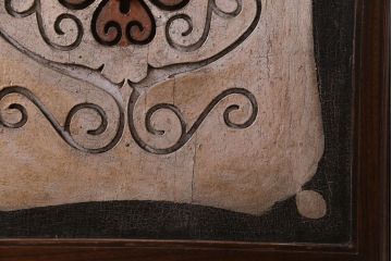 大正ロマン　激レア!　当時物色ガラス入り　両開き　アーチ型がおしゃれな総ケヤキ材のドア(木製扉、建具)2枚1対