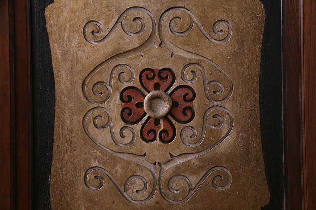 大正ロマン　激レア!　当時物色ガラス入り　両開き　アーチ型がおしゃれな総ケヤキ材のドア(木製扉、建具)2枚1対