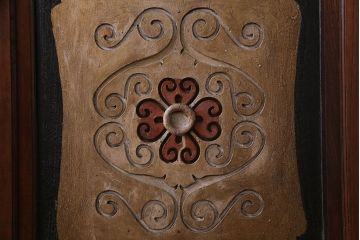 大正ロマン　激レア!　当時物色ガラス入り　両開き　アーチ型がおしゃれな総ケヤキ材のドア(木製扉、建具)2枚1対