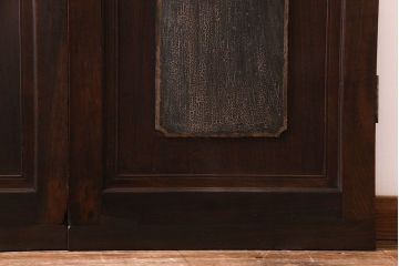 大正ロマン　激レア!　当時物色ガラス入り　両開き　アーチ型がおしゃれな総ケヤキ材のドア(木製扉、建具)2枚1対