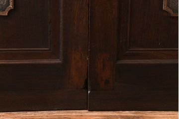 大正ロマン　激レア!　当時物色ガラス入り　両開き　アーチ型がおしゃれな総ケヤキ材のドア(木製扉、建具)2枚1対