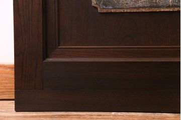 大正ロマン　激レア!　当時物色ガラス入り　両開き　アーチ型がおしゃれな総ケヤキ材のドア(木製扉、建具)2枚1対