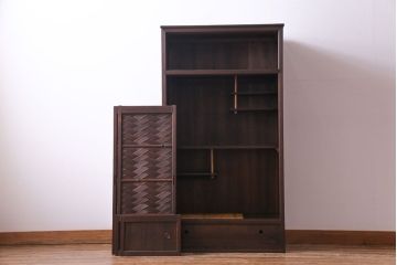 アンティーク家具　昭和期　網代編みの引き戸が美しい渋い味わいの置き水屋(茶水屋、茶棚)