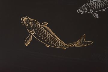 和製アンティーク　鯉の図　和の雰囲気漂う漆塗りのお膳(お盆、トレー)3枚セット