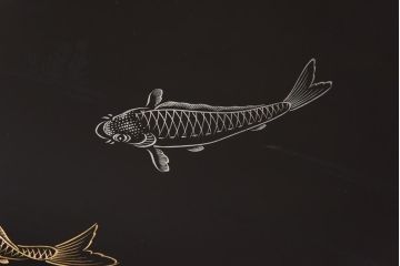 和製アンティーク　鯉の図　和の雰囲気漂う漆塗りのお膳(お盆、トレー)3枚セット