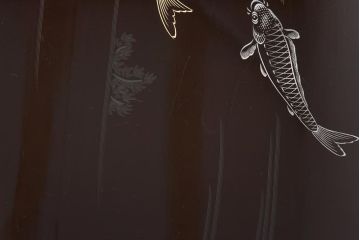 和製アンティーク　鯉の図　和の雰囲気漂う漆塗りのお膳(お盆、トレー)3枚セット