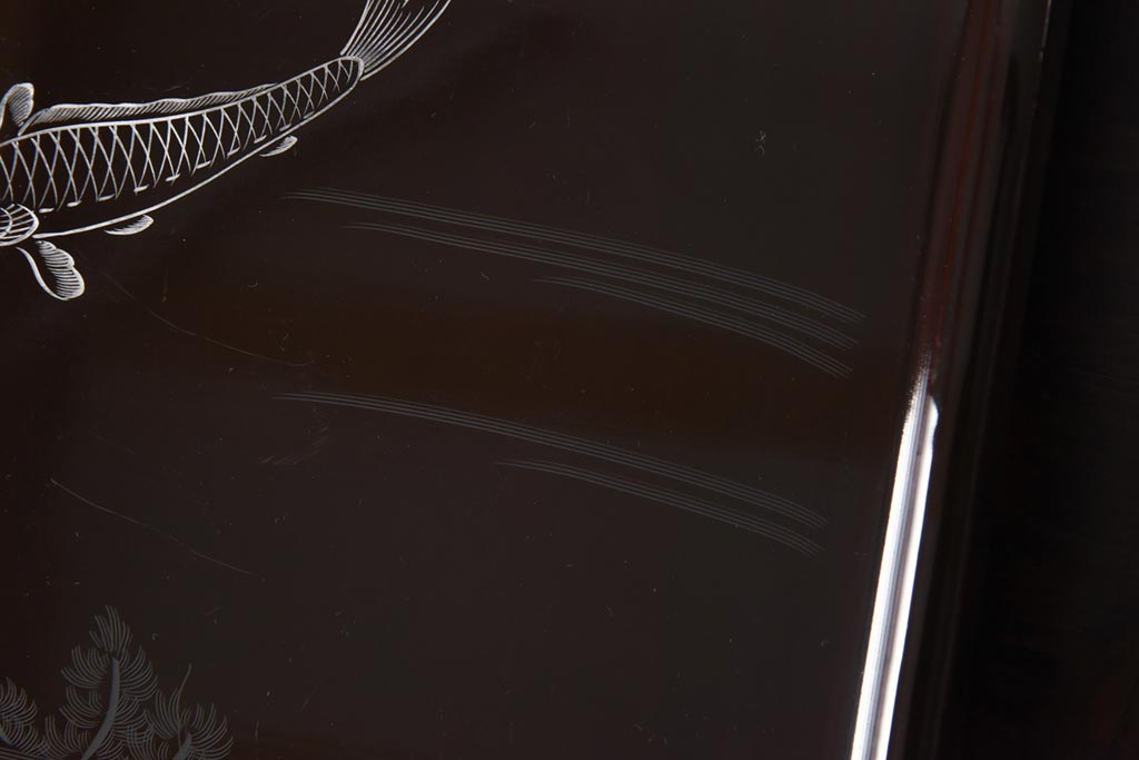 和製アンティーク　鯉の図　和の雰囲気漂う漆塗りのお膳(お盆、トレー)3枚セット