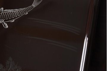 和製アンティーク　鯉の図　和の雰囲気漂う漆塗りのお膳(お盆、トレー)3枚セット