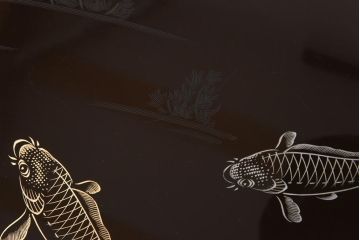 和製アンティーク　鯉の図　和の雰囲気漂う漆塗りのお膳(お盆、トレー)3枚セット