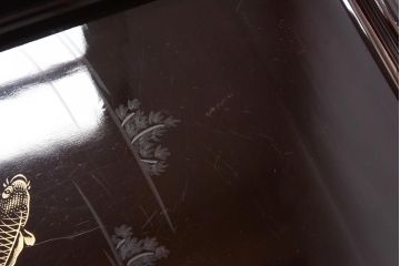 和製アンティーク　鯉の図　和の雰囲気漂う漆塗りのお膳(お盆、トレー)3枚セット