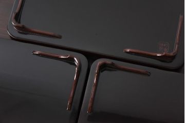 和製アンティーク　鯉の図　和の雰囲気漂う漆塗りのお膳(お盆、トレー)3枚セット