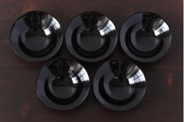 【D様ご成約分】和製アンティーク　シックな色合いが魅力的な木製糸目椀(漆器、和食器)5客セット(1)