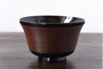 【D様ご成約分】和製アンティーク　シックな色合いが魅力的な木製糸目椀(漆器、和食器)5客セット(1)