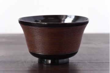 【D様ご成約分】和製アンティーク　シックな色合いが魅力的な木製糸目椀(漆器、和食器)5客セット(1)