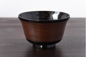 【D様ご成約分】和製アンティーク　シックな色合いが魅力的な木製糸目椀(漆器、和食器)5客セット(2)