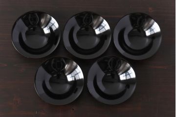 【D様ご成約分】和製アンティーク　シックな色合いが魅力的な木製糸目椀(漆器、和食器)5客セット(3)