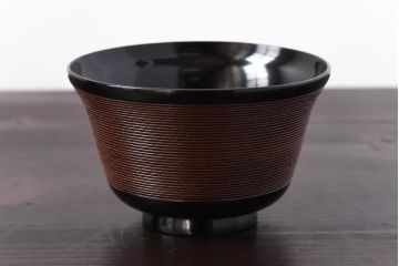 【D様ご成約分】和製アンティーク　シックな色合いが魅力的な木製糸目椀(漆器、和食器)5客セット(3)
